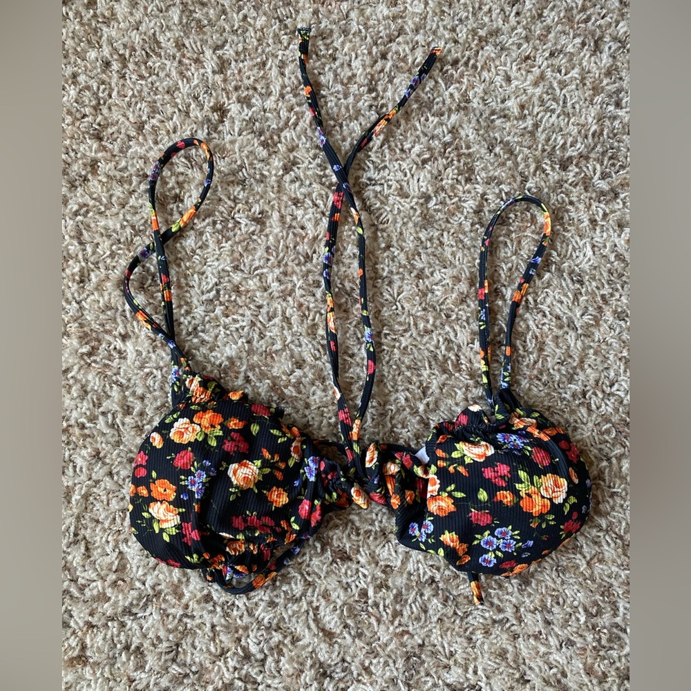 Floral Black Bikini Top